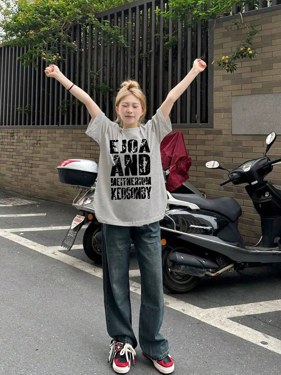 200g Pure Cotton T-Shirt 2025 Summer Ladies New Short Sleeve Pure Cotton Holiday Pattern Short Sleeve Round Neck Couple Wear Small Shirt Tops - Màu Xám nhạt - Xem 1