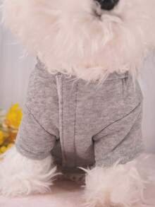 宠物连帽衫，纯色小狗连帽外套 - 灰色 - 查看 2