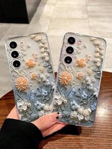 1pc Beautiful Floral Oil Painting Pattern Soft Phone Case Compatible With IPhone 17 Series, Compatible With Samsung, Compatible With Honor, Compatible With Samsung, Compatible With Redmi, Compatible With Galaxy A04e/12/A13/A14/A34/A50/A52/A53/A54/S21/S22/S23/S24/S25/S25Ultra, 6A/7A/8A, 12T/13T,International Version, Not The Domestic Version - Clear - View 2