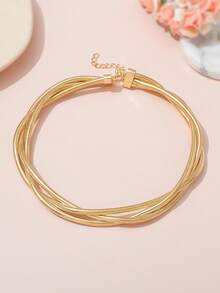 1pc Simple Fashionable Metal Gold Chain Layered Necklace, Creative Chunky Link Chain For Party And Daily Wear - Multicolor - View 3