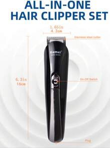 Kemei 男士六合一可充电电动剃须刀、理发器、鼻毛修剪器、雕刻刀、体毛去除器（1件装） - 黑色 - 查看 4