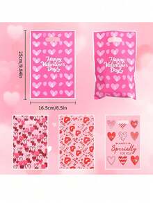 100 piezas Bolsa de regalo del Día de San Valentín de plástico impermeable con patrón de corazones rojos y rosas, adecuada para regalos pequeños, dulces, fiestas, bodas y decoraciones de cumpleaños (estilo aleatorio)