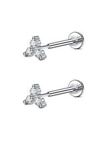 Threadless Flat Back Earring Stud Hypoallergenic Stainless Steel Push Pin Flower Cartilage Earring Helix Tragus Conch Nose Piercing Jewelry For Women - Multicolor - View 14