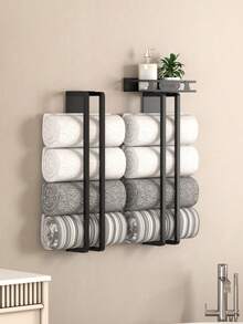 1pc Non Drilling Towel Storage Rack, Wall Mounted Double Pole Towel Rack, Suitable For Storing Rolled Up Towels, Space Saving Bathroom Storage Rack, Towel Rack, Towel Storage Rack, Modern Design