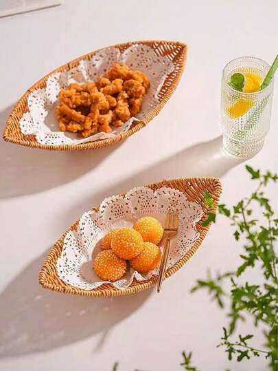 1pc Woven Food Basket Tray, Home Living Room Fruit Basket, Unique Restaurant Tableware, Potato/Fries Basket