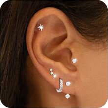 BERISO 14K Gold Hoop Earrings For Women - Hypoallergenic Small Huggie Hoops Cartilage Earrings Set Cute Cubic Zirconia Dangle Stud Earrings Jewelry Gifts