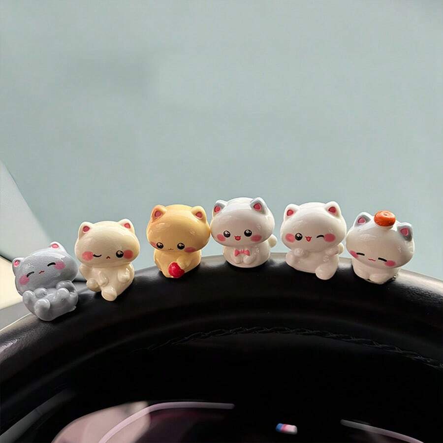 6件套卡通猫汽车仪表盘/中控台装饰配件 - 彩色 - 查看 1