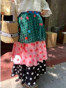 Vintage Polka Dot Tiered Maxi Skirt - Boho Chic Layered Long Skirt For Women, Retro & Playful - Color - View 2