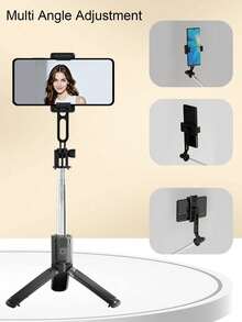 LED 三色便携式迷你蓝牙自拍杆，多角度可调三脚架，紧凑型 6.3 英寸可折叠，适用于直播、集体照和旅行，无线遥控器兼容大多数智能手机，兼容 Android 手机，适用于暑假、旅行、补光、户外活动、直播 Vlogging 设备 - 彩色 - 查看 7