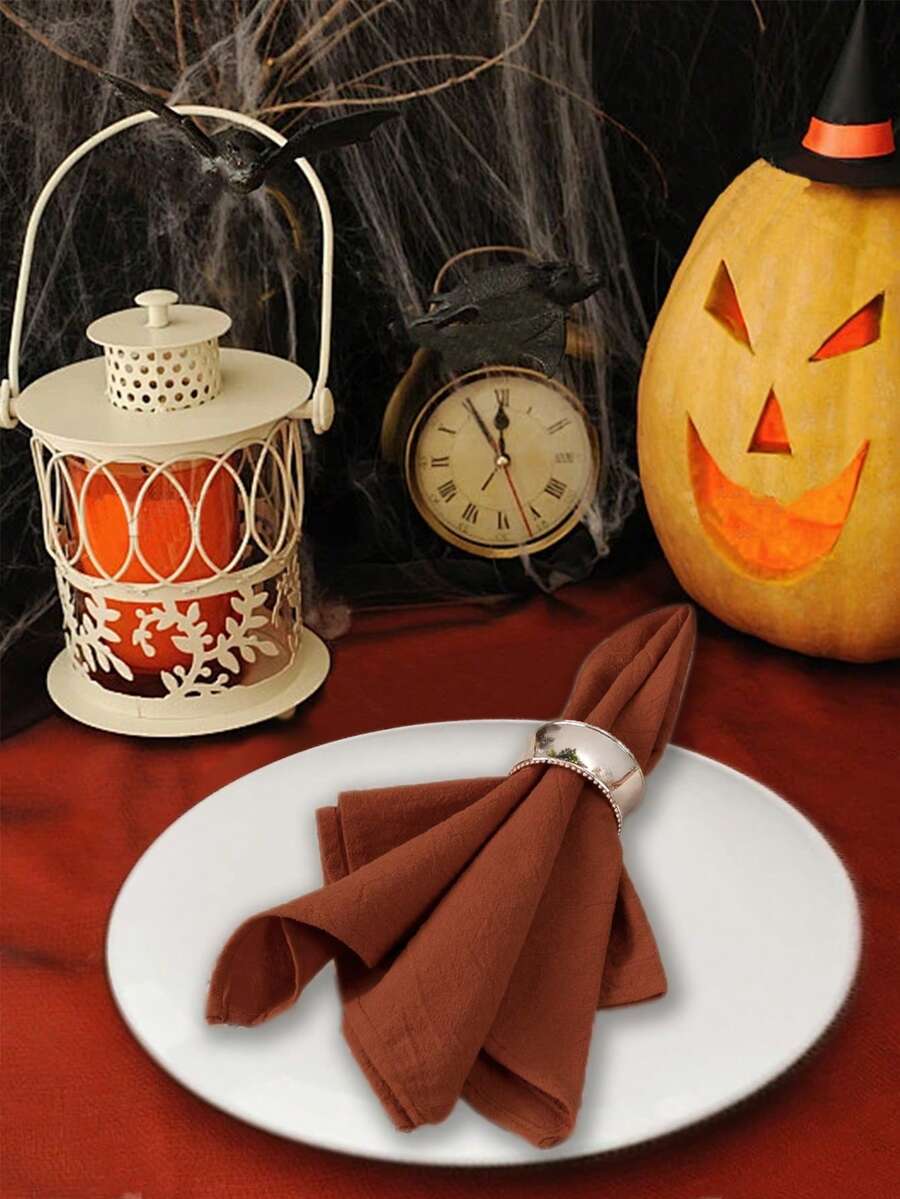 2/6/12/240 Stücke Halloween Feiertags Servietten Einfarbig mit strukturierter Knitteroptik, geeignet für Küche, Esszimmer, Picknick, Feiertage, Treffen, Heimdekoration - Orange - Übersicht 1