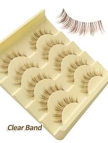 Rikuaild 5 Pairs Cartoon Style Brown False Eyelashes, Anime Style, Natural & Lightweight, Delicate & Soft, Fairy Design, Transparent Band, Reusable, Lightweight & Natural - Spiky Manga Lashes - View 5