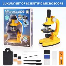 Kids Microscope Kit Science Lab Toys, LED 200X-1200X Biological Microscope Home School Educational Toys Children Optical Instruments Science Kit For Kids Over 3 Years Old - Yellow - View 1