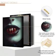 1 件无框哥特式吸血鬼帆布印刷品 - 吸血鬼牙齿印刷品、黑暗乡村风格艺术、哥特式美学、恐怖艺术印刷品、吸血鬼核心、黑暗幻想海报、墙壁艺术、房间装饰用品、秋季、万圣节、现代、复古（可选框架）