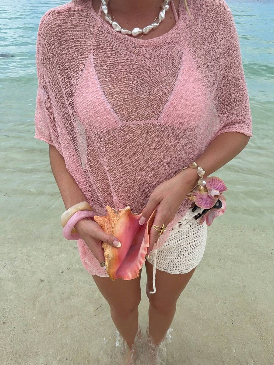 Women Sheer Knit Poncho Y2K Off Shoulder Asymmetric Shrug Sweater Pullover Top Lightweight See Through Cover Up Tops  Pullover Sweaters Tops - 紫色 - 查看 1