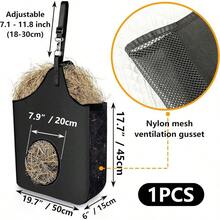 Hay Bag Hanging Goat Feeder Tote Premium Oxford Cloth With Metal Ring And Adjustable Strap For Horses Donkeys Cows Alpacas Ostriches Or Other Animals Black - black-1 - View 5