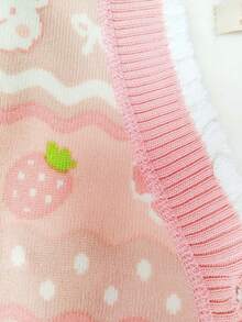 enmi bear Girls' Casual Cute Bear Print Warm Knitted Cardigan, Comfortable & Cozy For Autumn/Winter - Pink - View 5