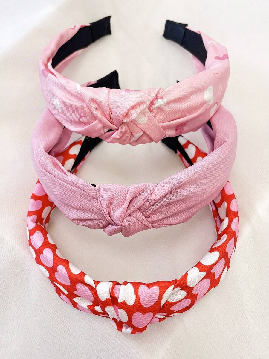 3 件套女士心形纯色面料头带，甜蜜情人节礼物，舒适的日常发饰，发带，发箍