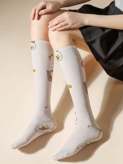 1/2/5/10 Pairs Of 3D Printed 50D Medium-Thickness Calf Socks, Perfect For Stylish Fashion Outfits