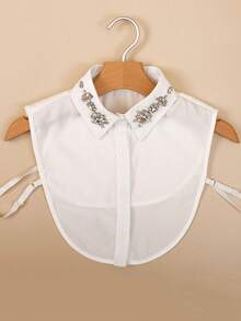 1 Áo nỉ chui đầu cổ cao nhiều lớp thêu ren hạt đen trắng đa năng dành cho nữ - trắng - Xem 19