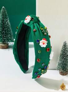 1 件圣诞老人头带，打结宽边面料交叉顶结头饰，适合圣诞派对、舞台表演、发带、发箍、发饰 - 彩色 - 查看 5