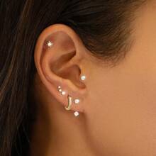 BERISO 14K Gold Hoop Earrings For Women - Hypoallergenic Small Huggie Hoops Cartilage Earrings Set Cute Cubic Zirconia Dangle Stud Earrings Jewelry Gifts - 5對 E0759-GD - 查看 3