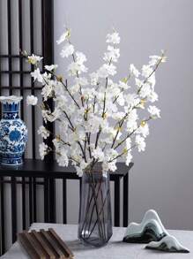 3 件人造花樱花树枝 41.7 英寸假丝绸樱花花、桃花、绿色仿真植物、青梅装饰、花瓶、婚礼、派对、客厅、卧室、DIY 墙壁、书桌填充物。用于家庭婚礼派对景观 DIY 装饰樱花丝绸花树装饰
