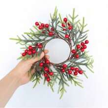 1 Stück Weihnachts-Tannenzweig & Rote Beeren Kranz Kerzenring, Weihnachts Tischdekoration Kerzen Kranz, Weihnachts Feiertags Dekoration, Thanksgiving Dekoration