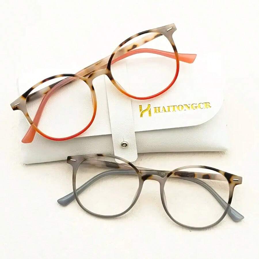 HAITONGCR Fashionable Women's Reading Glasses, With A Dual Color Splicing Round Frame That Is Versatile And Suitable For Daily Use Such As Watching Mobile Phones, Computers, And Going Out. Comes With Glasses Case And Glasses Cloth - 透明色 - 查看 1
