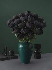 MEHELANY 5/2/1件 20.1英寸人造牡丹花，塑料花茎，复古黑色牡丹人造花，丝绸仿真花束，适合房间装饰、家居桌面花瓶、DIY婚礼、派对中心装饰、万圣节、感恩节、亡灵节仿真花家居装饰 - 黑色 - 查看 6