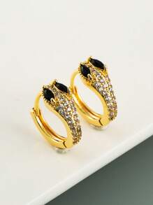 1pc 18K Platd Stainless Steel Geometric Crystal Inlaid Snake Shaped Open Hoop Earrings For Women, Fashion And Elegant, Suitable For Party, Date, Work