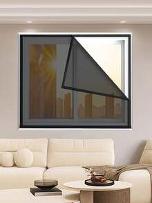 黑色自粘窗纱，轻质聚酯纤维自粘免钻孔网纱，细网防虫，易于安装/拆卸，透明设计透光，适用于家用门窗