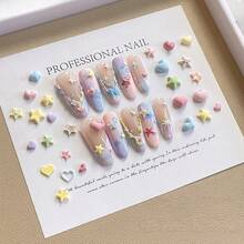 1 khuôn silicon tái sử dụng hình trái tim và nơ 3D, chất liệu trong suốt, có thể tạo hình ngôi sao và vỏ sò, khuôn khắc móng, dụng cụ trang trí làm đồ trang sức DIY, khuôn trang trí móng 3D dễ thương. - Nhiều màu - Xem 5