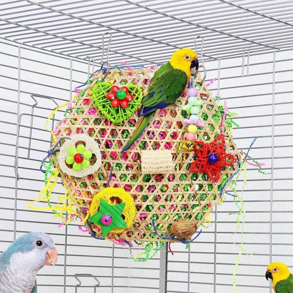 Parrot Toys Bamboo Net Chew Grind Paper Bird Toys Colorful Rattan Ball For Medium Small Parrots, Lovebirds, Cockatiel