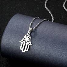 Stainless Steel Geometric Hollow Amulet Pendant, Simple Titanium Steel Hollow, Hamsa Palm Necklace Jewelry