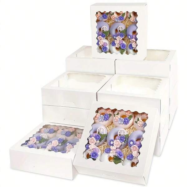 10/20PCS 9-Inch X9 Inch X2.5 Inch Automatic Pop-Up Window Pie And Pastry Box - White Paper Gift Box, Suitable For Pancakes, Donuts, Cakes, Cookies, Baked Goods - Holiday And Graduation Celebration Packaging, Visible Transparent Design, Elegant Display, High-End Craftsmanship, Dessert Shop Display, Sturdy Structure, Very Suitable For Weddings, Birthdays, Christmas, Valentine's Day, Wedding Gift Boxes, Home Decorations