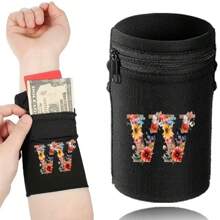 1件时尚字母印花轻便手机臂带口袋腕包/腕带/腕带口袋，适合旅行、散步、跑步、骑行和瑜伽。钱包袋可容纳现金、钥匙、卡片、身份证 - 圣诞节必备 - 黑色 - 查看 22