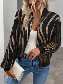 Keke Bloomly Veste de baseball zippée à manches longues décontractée pour femmes, Noël, blanc avec imprimé léopard kaki, cardigan mode coupe régulière - Multicolore - Voir 4