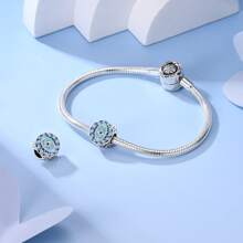 1 Stück Silberfarbener, exquisiter blauer Emaille-Zirkonia, glücklicher Fatima Hamsa Hand, Palme, böser Blick, religiöser Schutzanhänger, passend für original Armband, Halskette, Anhänger, Perlen für DIY Schmuckherstellung, Frauen, Mädchen, Geburtstagsschmuck, Geschenk für Freunde