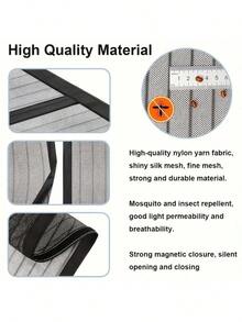 قطعة واحدة من شبكة موسكيتو ماغنيتيك سوداء، مع شريط إغلاق مغناطيسي، إغلاق ذاتي، ممر غير مرئي، سهل التركيب والإزالة، يأتي مع صنبور لاصق وأساور تركيب ذهبية، لا يتطلب الحفر، متوفر بخطوط متعددة (80 سم - 140 سم) و 210 سم، مناسب للأبواب الخارجية، باب الشرفة، الأغطية