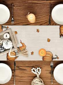 1pc/10pcs Autumn Pumpkin Gnome Table Runner, Thanksgiving Table Runner, Harvest Festival Decor, Farmhouse Style, Linen-Like Material, 33*91CM/33*183CM/33*274CM, 3 Size Options, Indoor Outdoor Party Decoration, Pumpkin Theme, Home Kitchen Decor - Multicolor - View 5
