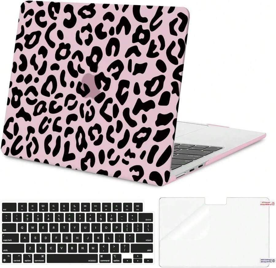 Compatible With MacBook Air 13 Inch Case 2025 2024 2023 2022 M4 A3240 M3 A3113 M2 A2681, Leopard Grain Hard Case&Keyboard Skin&Screen Film Compatible With MacBook Air 13.6 Inch Case, Pink,8942423 - Màu Hồng baby - Xem 1