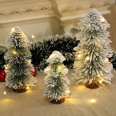 Green Artificial Christmas Trees, Mini Tabletop Pine With Snow Flocking, Wooden Stand, Indoor/Outdoor Holiday Home Decor, Tabletop Holiday Decor For Home & Party, Christmas Festive Ornament For Thanksgiving (Excluding Light String) Christmas Decorations Room Decor Winter Christmas Decorations Home Christmas Gifts Christmas Decor