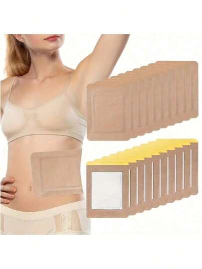 30pcs Self-Adhesive Castor Oil Patches: Skin-Tone Adhesive, Non-Woven Fabric, Leak-Proof Design, No Washing Required, Portable, Medium Size, No Power Or Batteries Needed Oil Not Included, No Medicinal