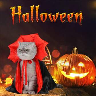 Halloween Vampire Cat Dog Costume Ambiance Magic Witch Cloak Spooky Cat Dog Cape Halloween Cat Costume Cape Set Vampire Costume For Small Pets, 100% Polyester, Machine Washable, All Weather, Vegan, Fall - Cat Holiday Party Accessories Halloween Halloween Costumes