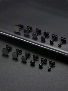 6 Pairs 5mm-10mm Black/Silver/Golden Stud Earrings Men Women Faux Gauges Ear Tunnel Stainless Steel Earrings Set Suitable For Everyday Wear