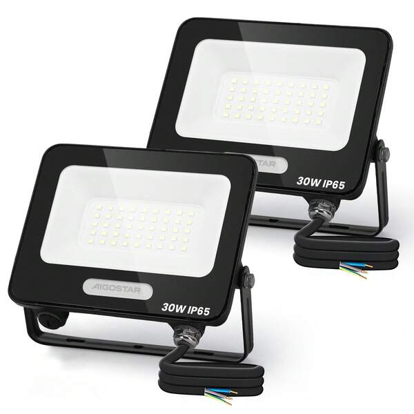 Aigostar Focos LED Exterior 30W 2450LM, Foco Proyectore LED Exterior Impermeable IP65, 42 LEDs, 6500K Blanco Frío para Garaje,Jardín,Patio,Parque, 2 Piezas