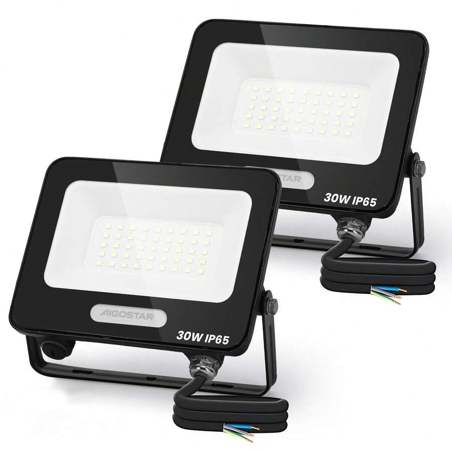 Aigostar Focos LED Exterior 30W 2450LM, Foco Proyectore LED Exterior Impermeable IP65, 42 LEDs, 6500K Blanco Frío para Garaje,Jardín,Patio,Parque, 2 Piezas