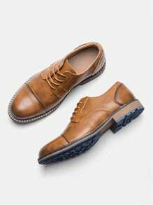 Zapatos Derby casuales para hombres, suela de goma cómoda, estilo de bloques de color retro, zapatos para el trayecto diario y caminar
