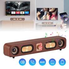 Dazone Retro Bluetooth Soundbar Speaker – 15.3" Wood Grain Wireless Home Audio With FM Radio, TF Card/USB Input, Aux-In, And Hands-Free Calling, Surround Stereo Sound Subwoofer - 15.3-in L - 查看 1
