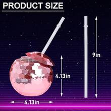 ZHURUININ - 12 tazas de bola de discoteca, 20 onzas, tazas de fiesta de discoteca con tapa y popote, reutilizable, para cóctel, fiesta, discoteca, bar, suministros de vino y jarabe (oro rosa) - rosa - Ver 3